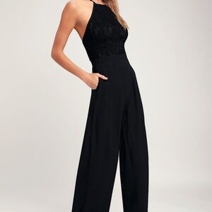 Lulus Stunna Black Lace Backless Jumpsuit - Size XS